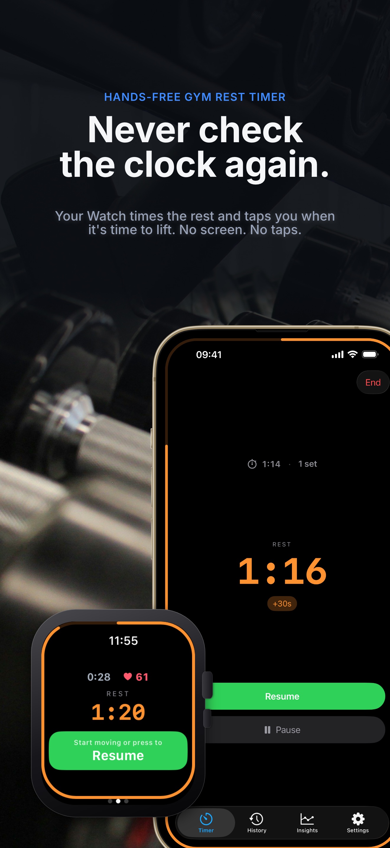 Never check the clock again — your Watch times the rest and taps you when it's time to lift