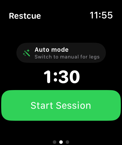 Restcue on Apple Watch, ready to start a session